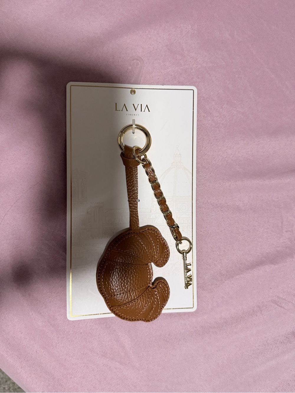 Lavia Italy Brown Leather Croissant Keychain